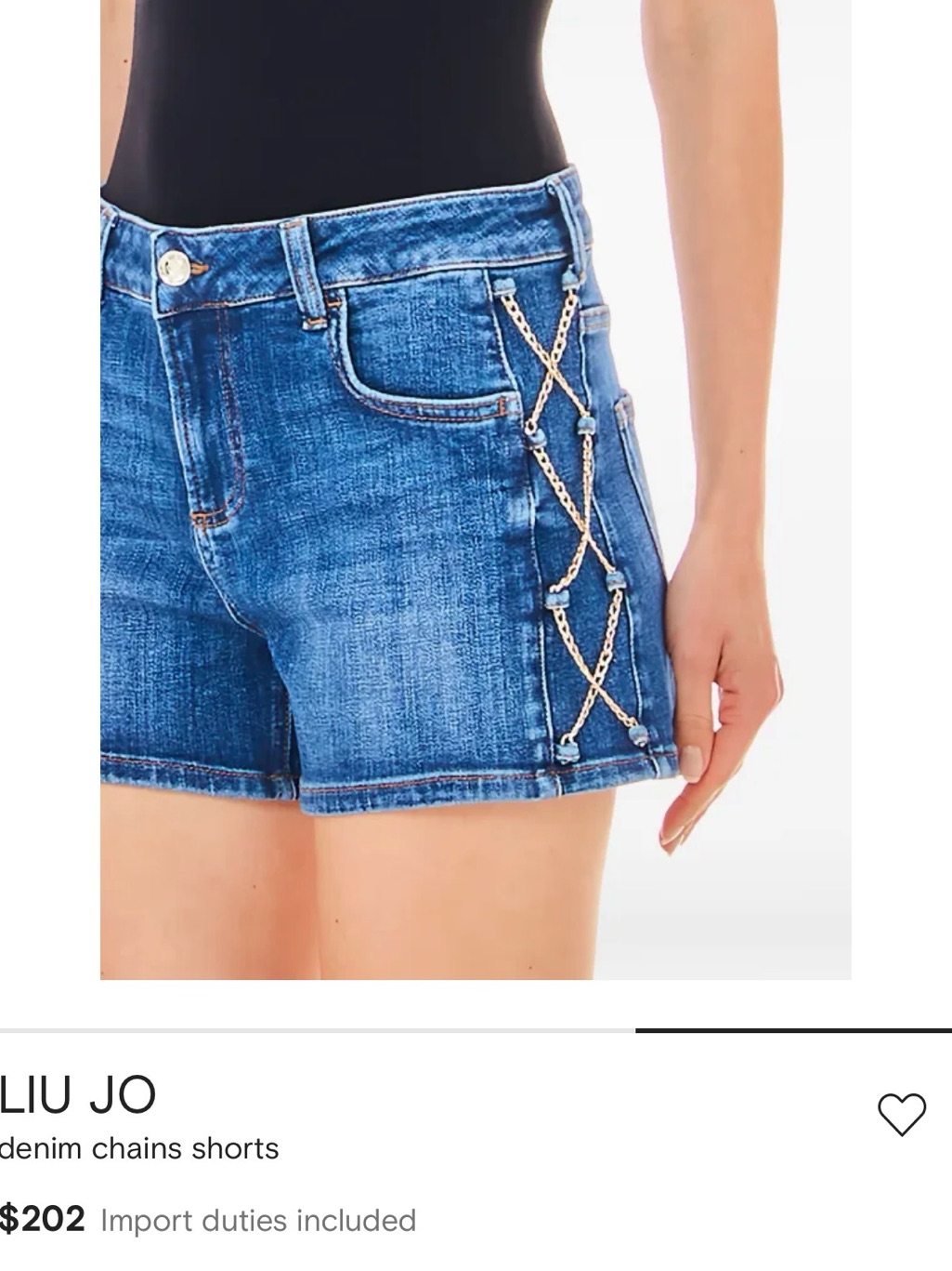 Liu Jo Blue Denim Shorts With Gold Chain Detail Nwot